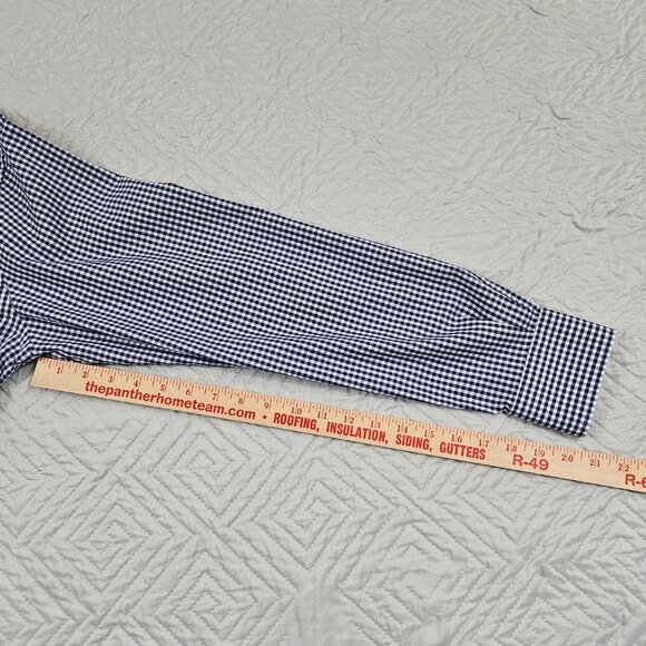Peter Millar Shirt Mens L Blue White Gingham Check Button Up Cotton Silk Blend - Picture 7 of 10